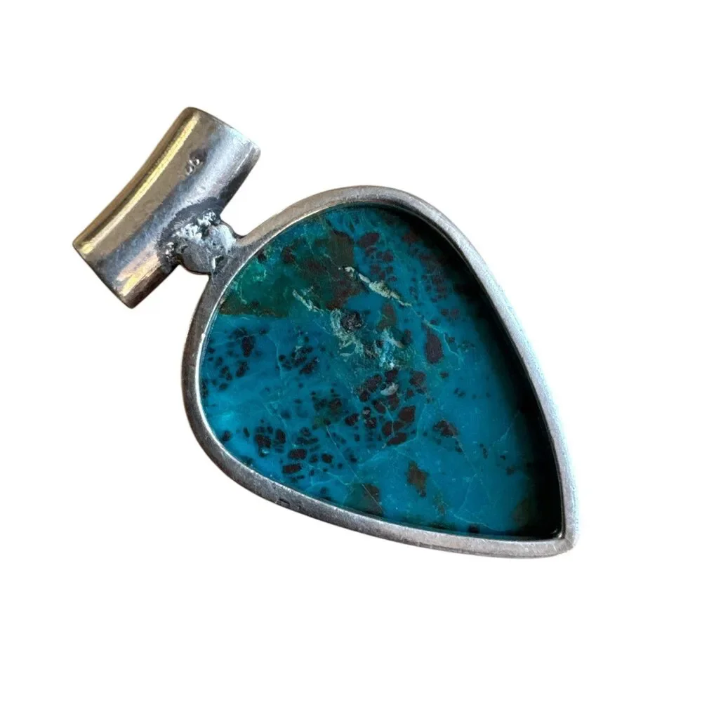 Shattuckite & Rainbow Moonstone Solid 925 Sterling Silver Pendant - Picture 2 of 3